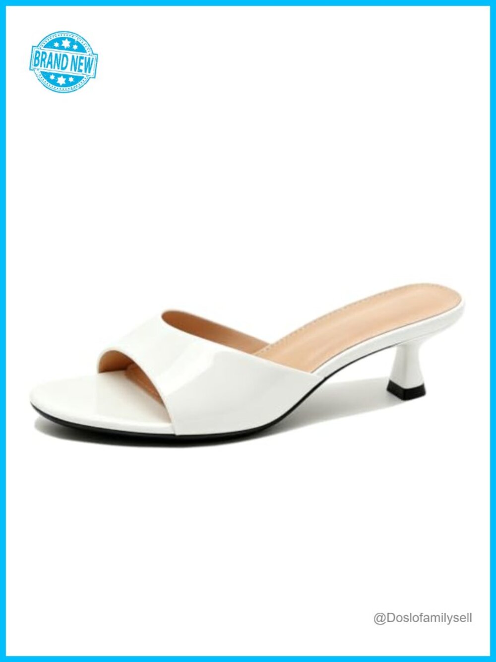 Womens Open Toe Kitten Heel Mule Sandals Slip On Patent PU Slide
